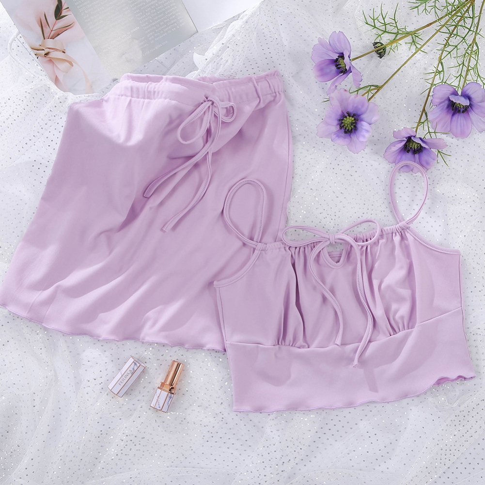 Summer Purple Two Piece Crop Top and Mini Skirt Set
