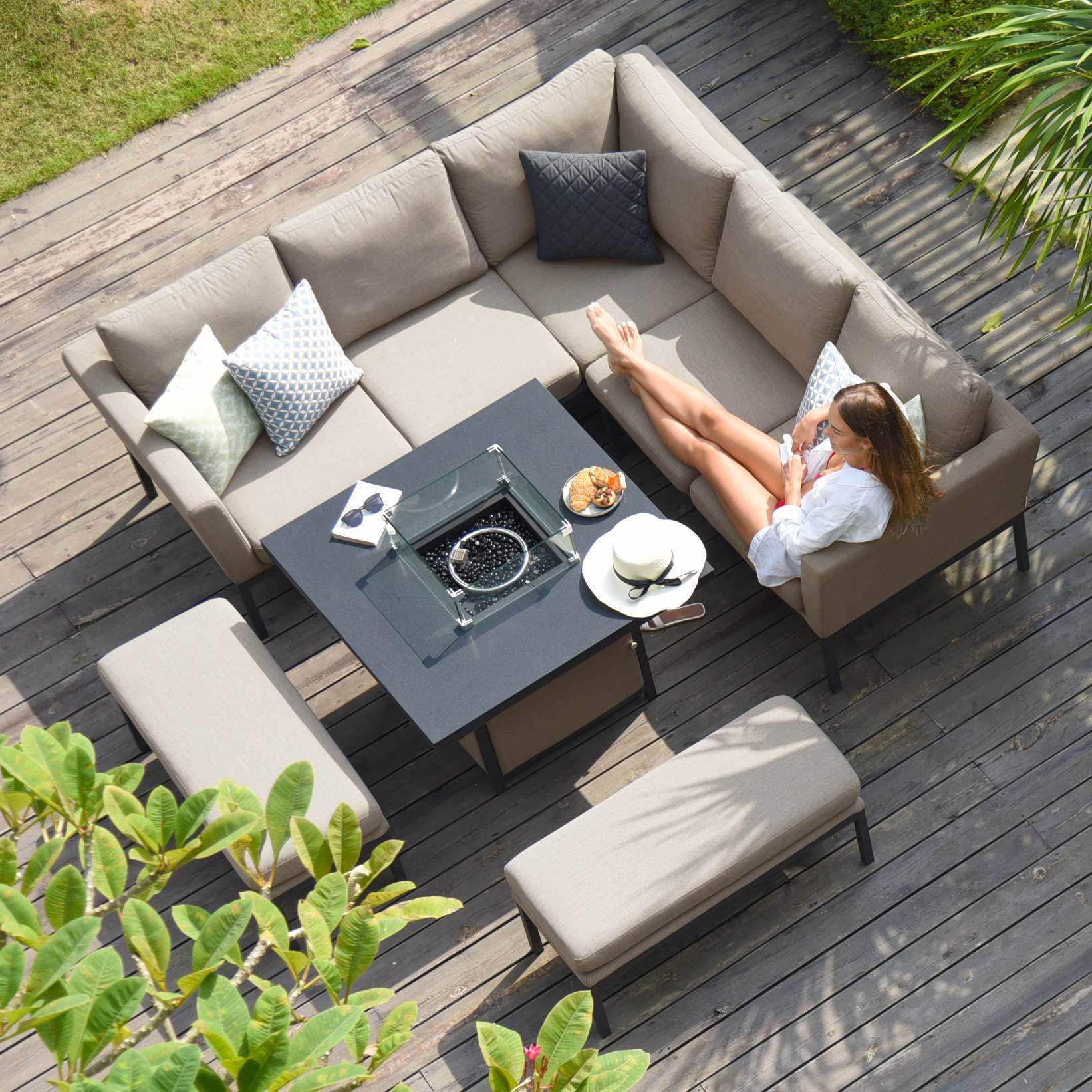 Pulse Square Corner Dining Set With Fire Pit Table