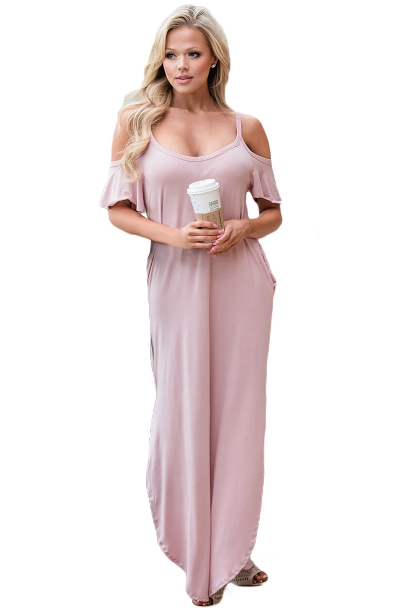 Pink Sassy Open Shoulder Maxi Dress