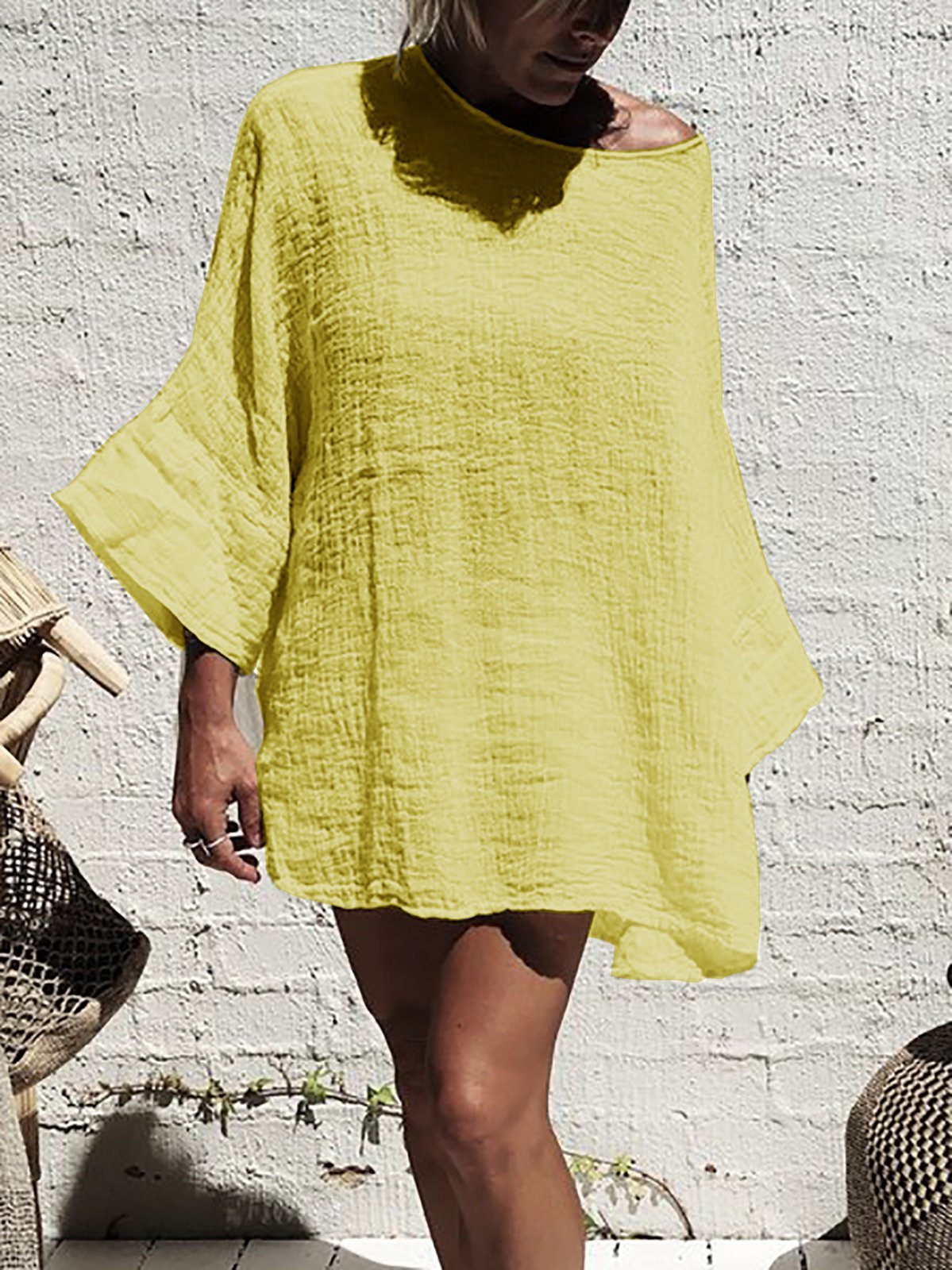 Casual Solid 3/4 Sleeve Plus Size Shirts