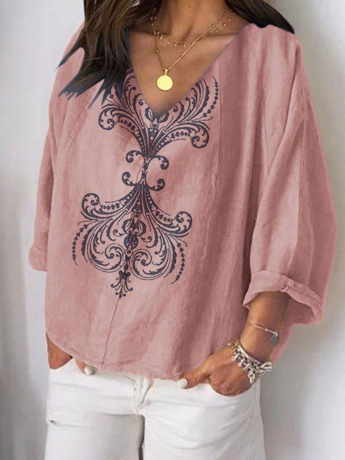 V Neck Casual Cotton Shirts & Tops