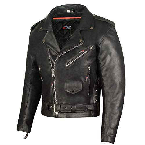 Men ICONIC Motorcycle Premium Natural Buffalo Leather Jacket w/ Side Lace / M