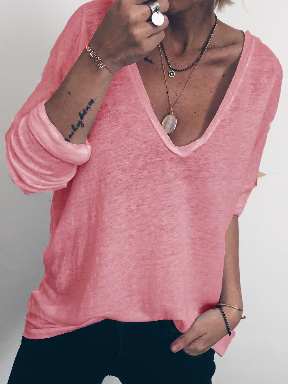 Casual Solid V Neck Shirts & Tops