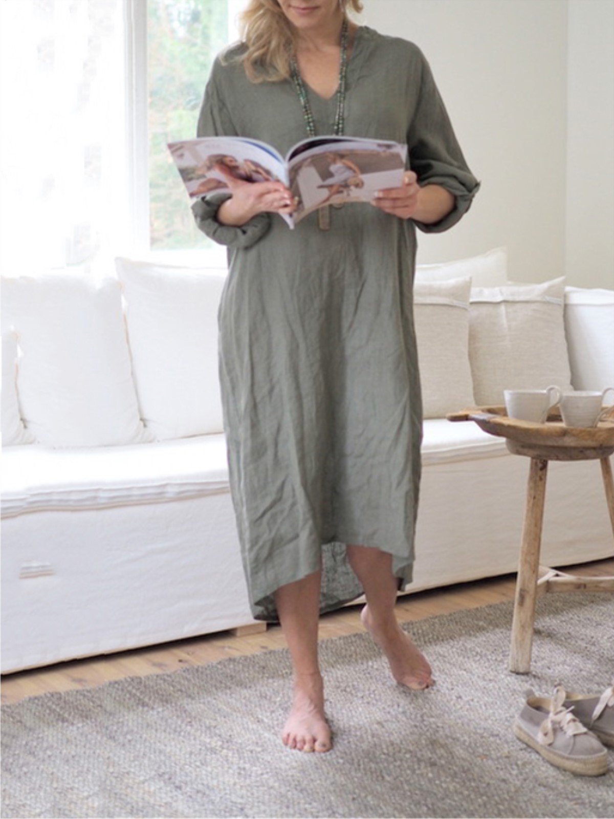 Casual Plain V-Neck Long Sleeve Plus Size Dress