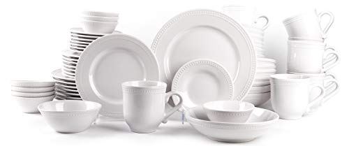 Pearl Dots Stoneware Dinnerware Set (56pc Set, White)