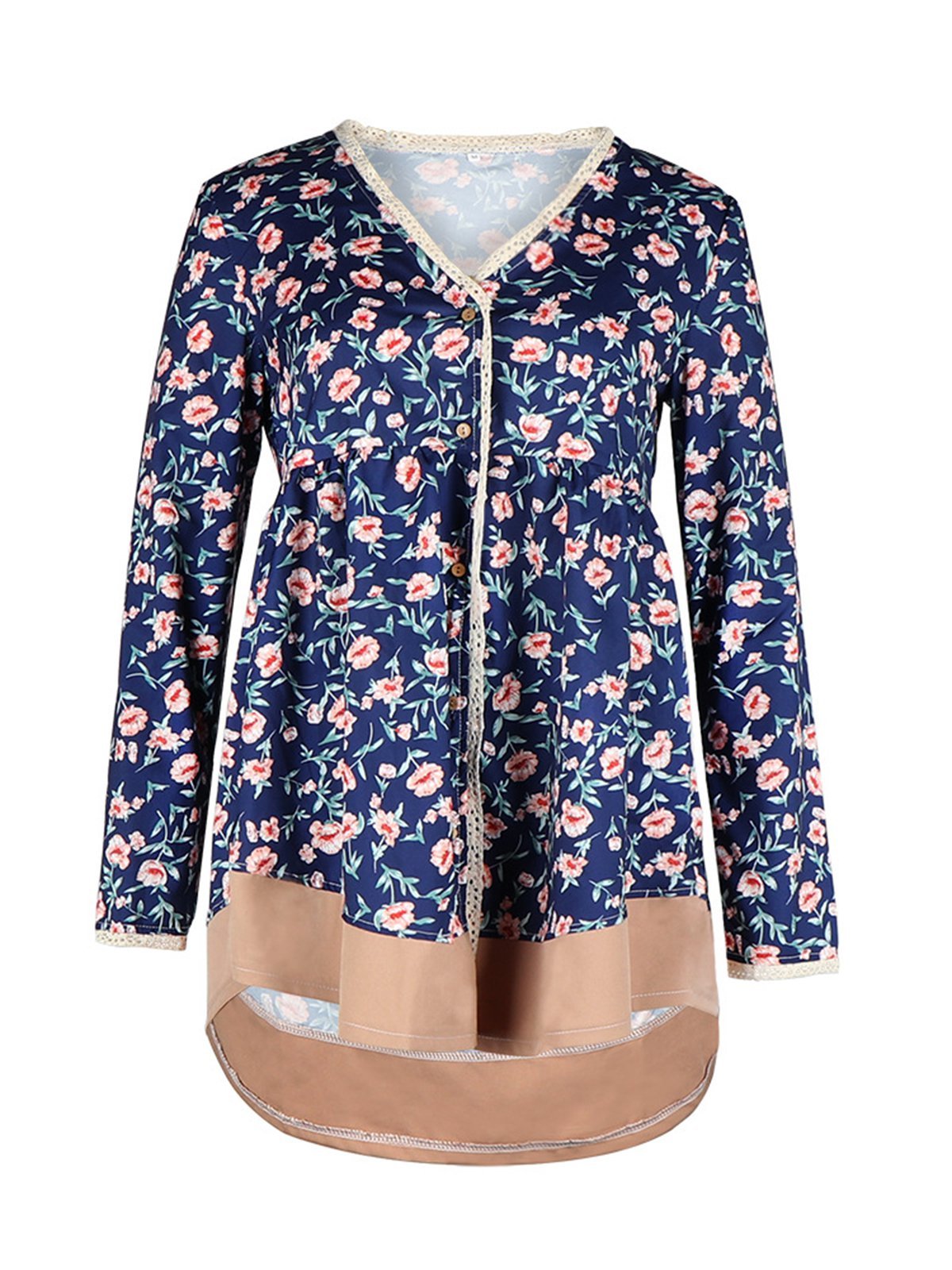 V Neck Vintage Long Sleeve Floral Blouse & Shirts