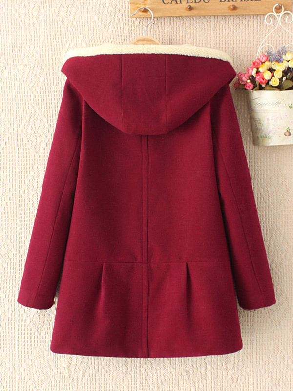 Woolen Lapel Pockets Long Sleeve Vintage Coat