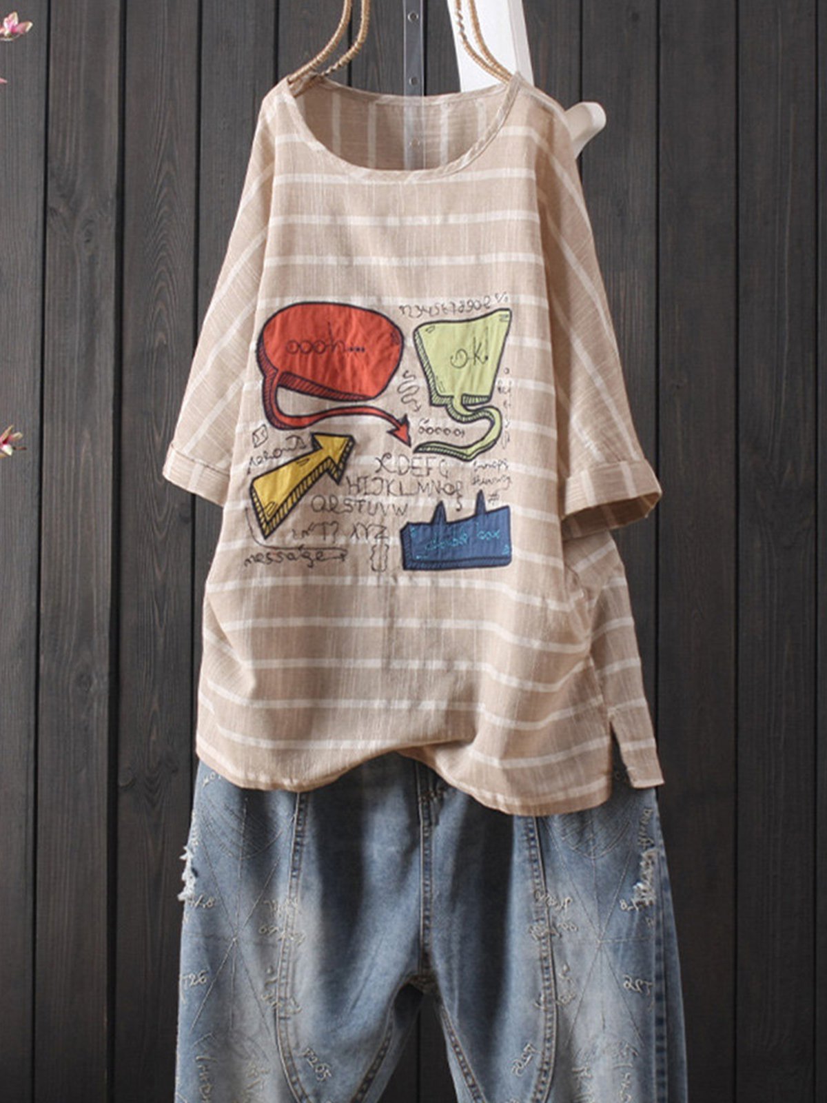 Casual Half Sleeve Round Neck Plus Size Tops