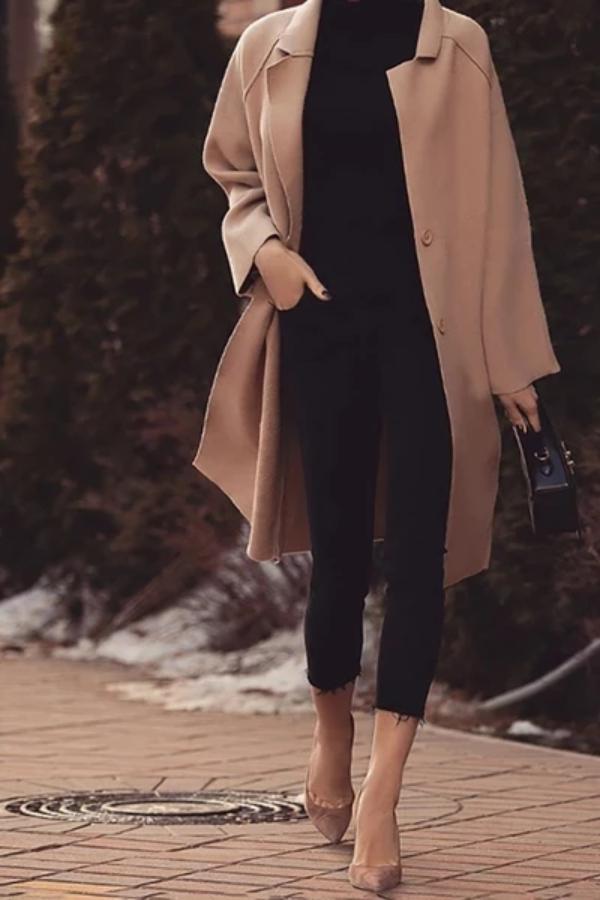 Women's Modern Pure Color Single-Breasted Turndown Collar Coat