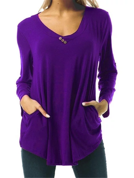 Solid 8 Colors Buttoned Pockets Simple & Basic V Neck Prime T-Shirts