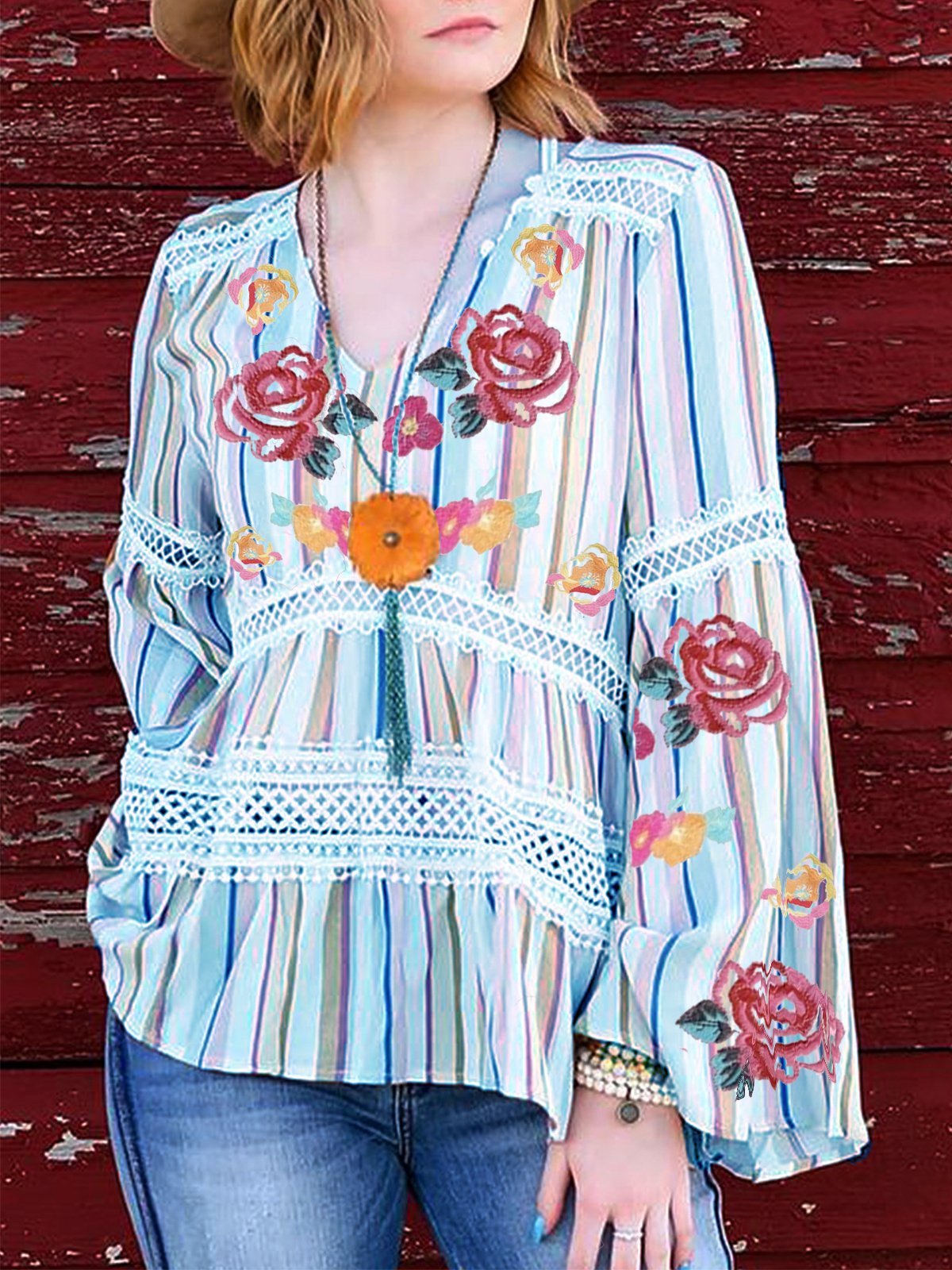 Long Sleeve Holiday V Neck Shirts & Tops