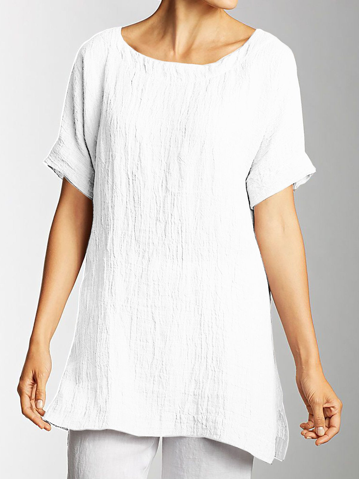 Side Slit Short Sleeve Plus Size Shirts