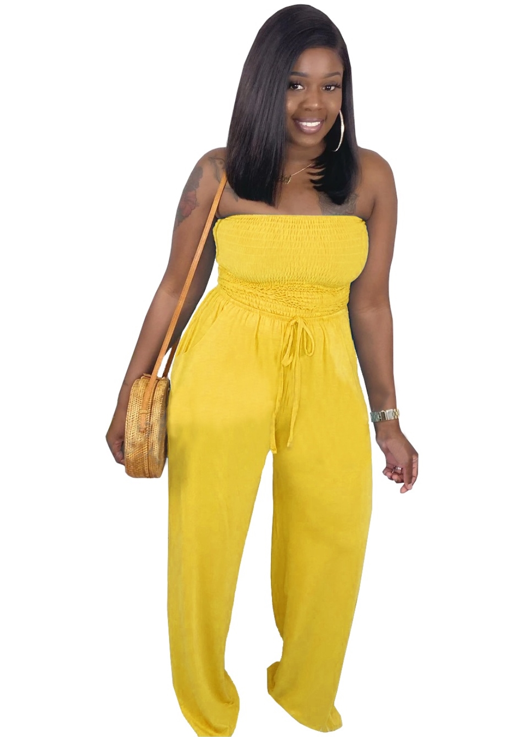 Solid Color Sexy Strapless Loose Jumpsuit
