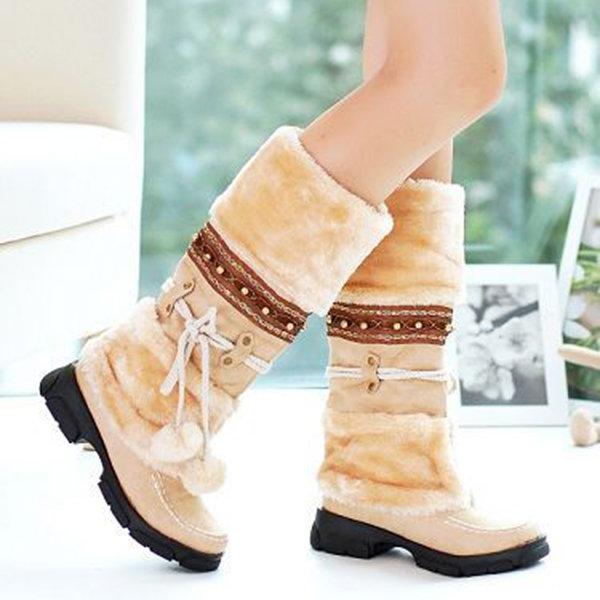 Large Size Rhinestone Slip On Mid Calf Warm Knight Boots