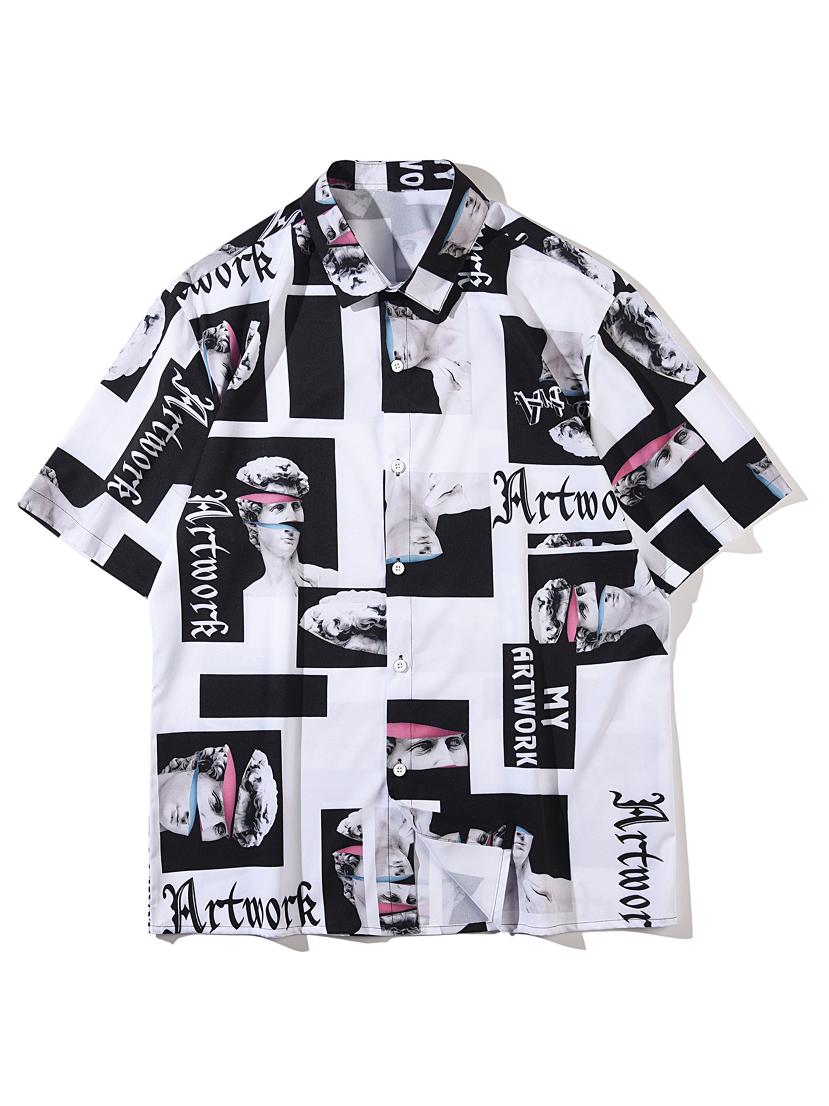 Men's Street Statue Print Button Shirt