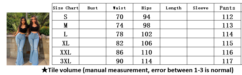 Autumn High Waist Blue Ripped Flare Jeans