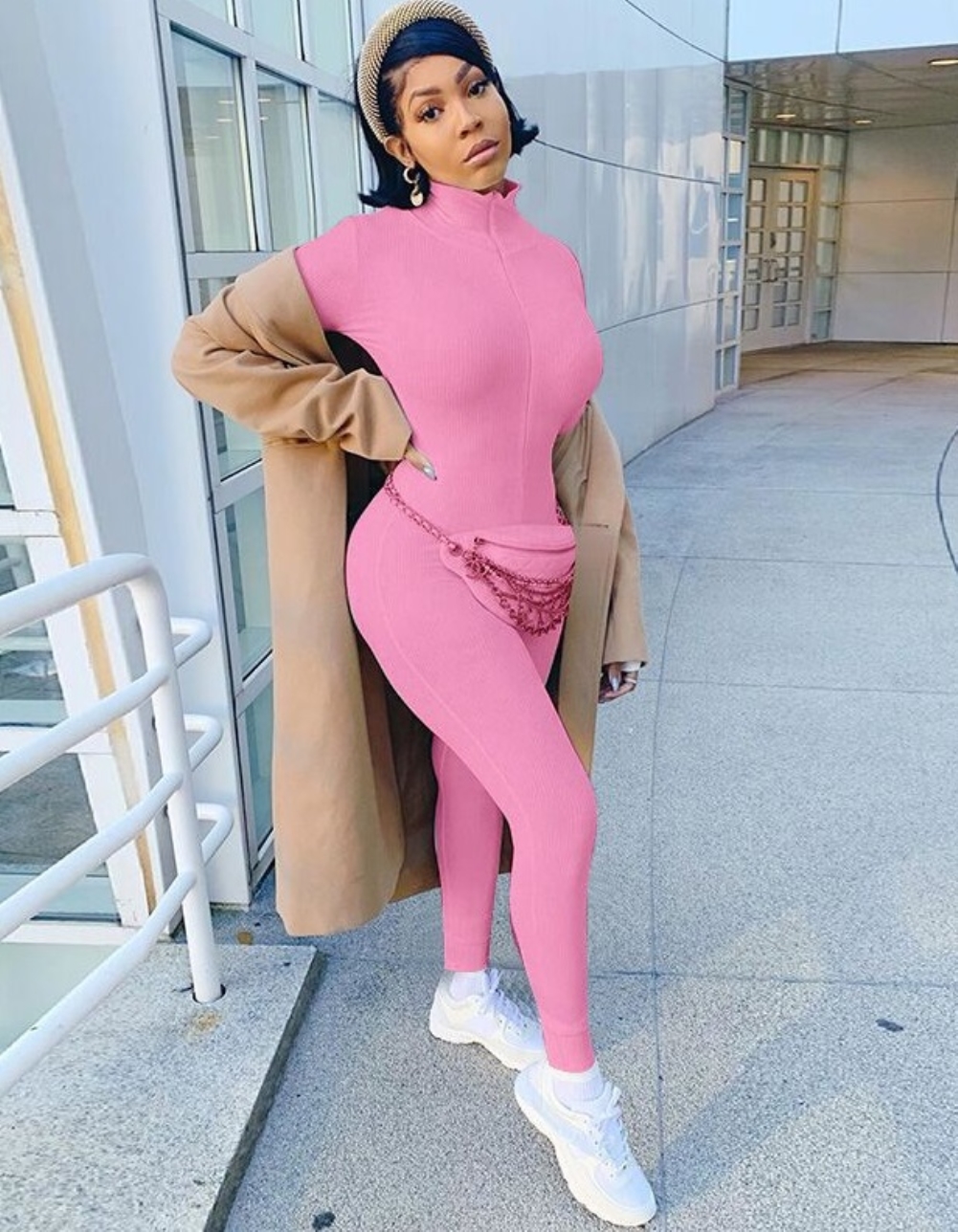 Sports Fitness Solid Zipper Jumpsuit