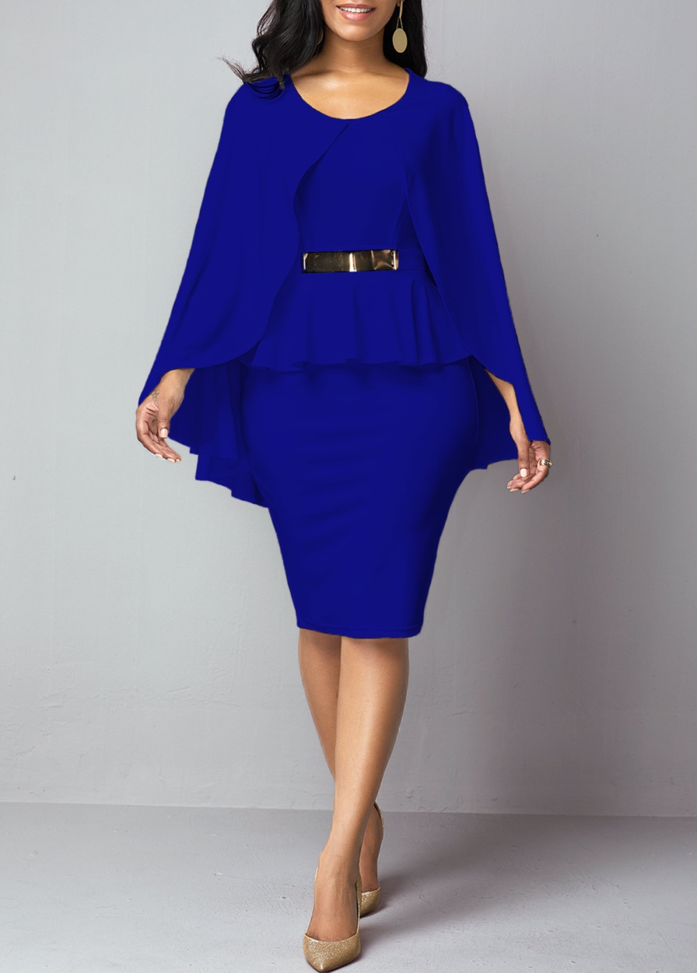Occassional Knee-Length Peplum Cape Dress