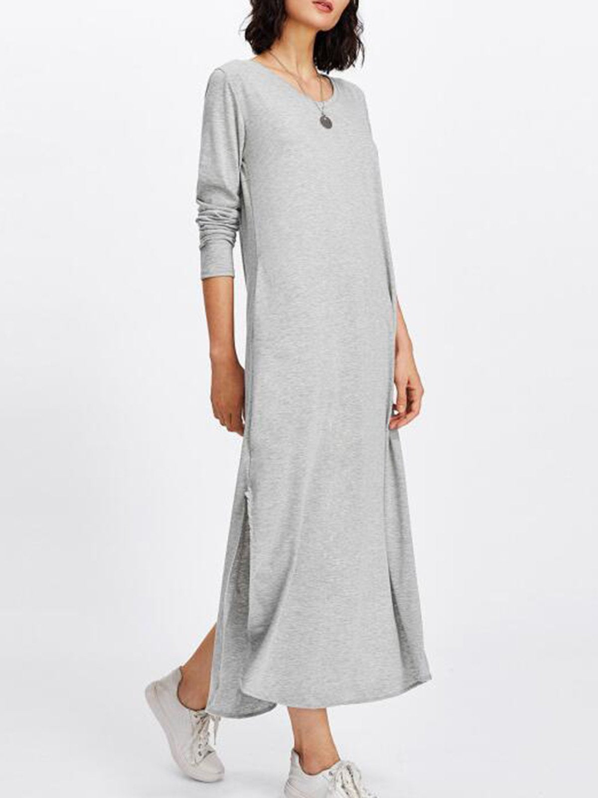 Polyester Solid Casual Slit Dress