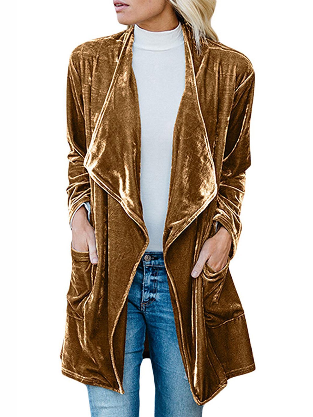 Long Sleeve Solid Casual Velvet Cardigans