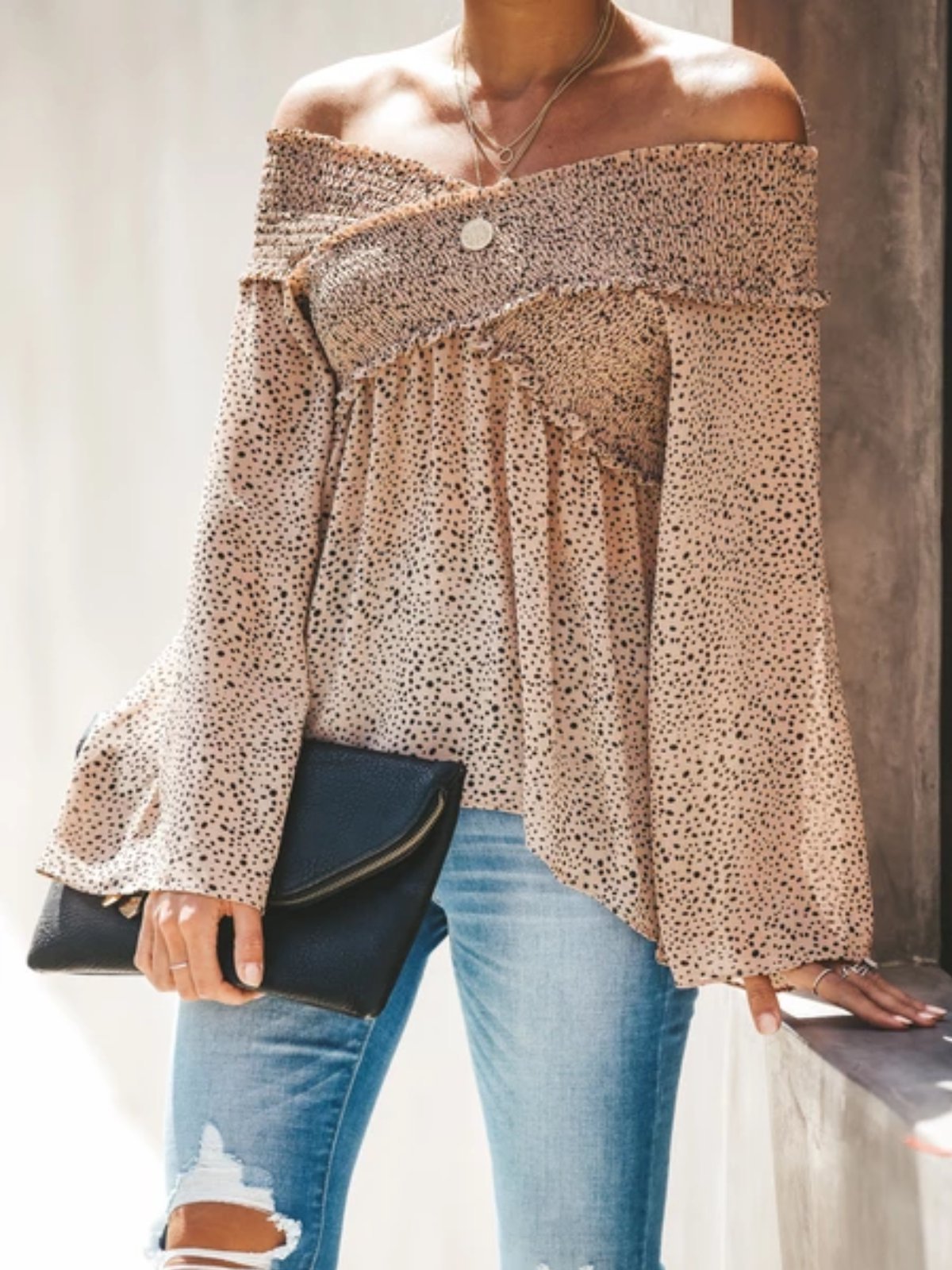 As Picture Polka Dots Cotton-Blend Holiday Long Sleeve Shirts & Tops