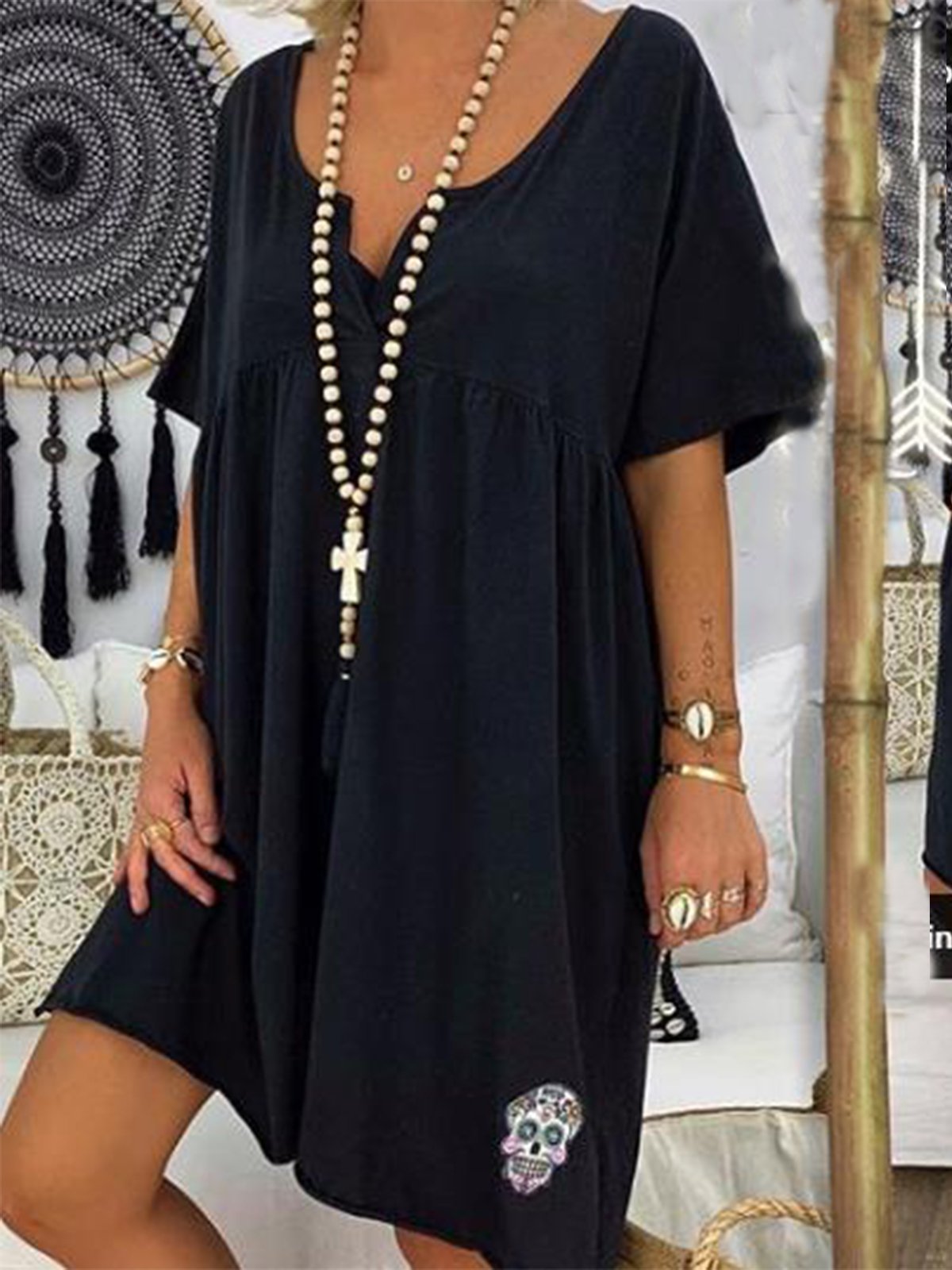 V Neck Short Sleeve Casual Dresses
