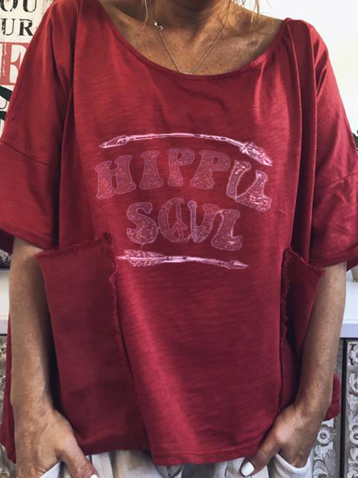 Cotton-Blend Crew Neck Casual Shirts & Tops