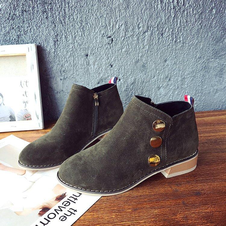 Khaki Suede Chunky Heel Spring/Fall Daily Zipper Boots