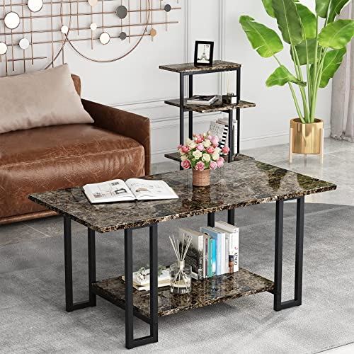 AWQM Metal Frame Coffee Table Set w/ 2 Side Table for Living Room / Set of 3