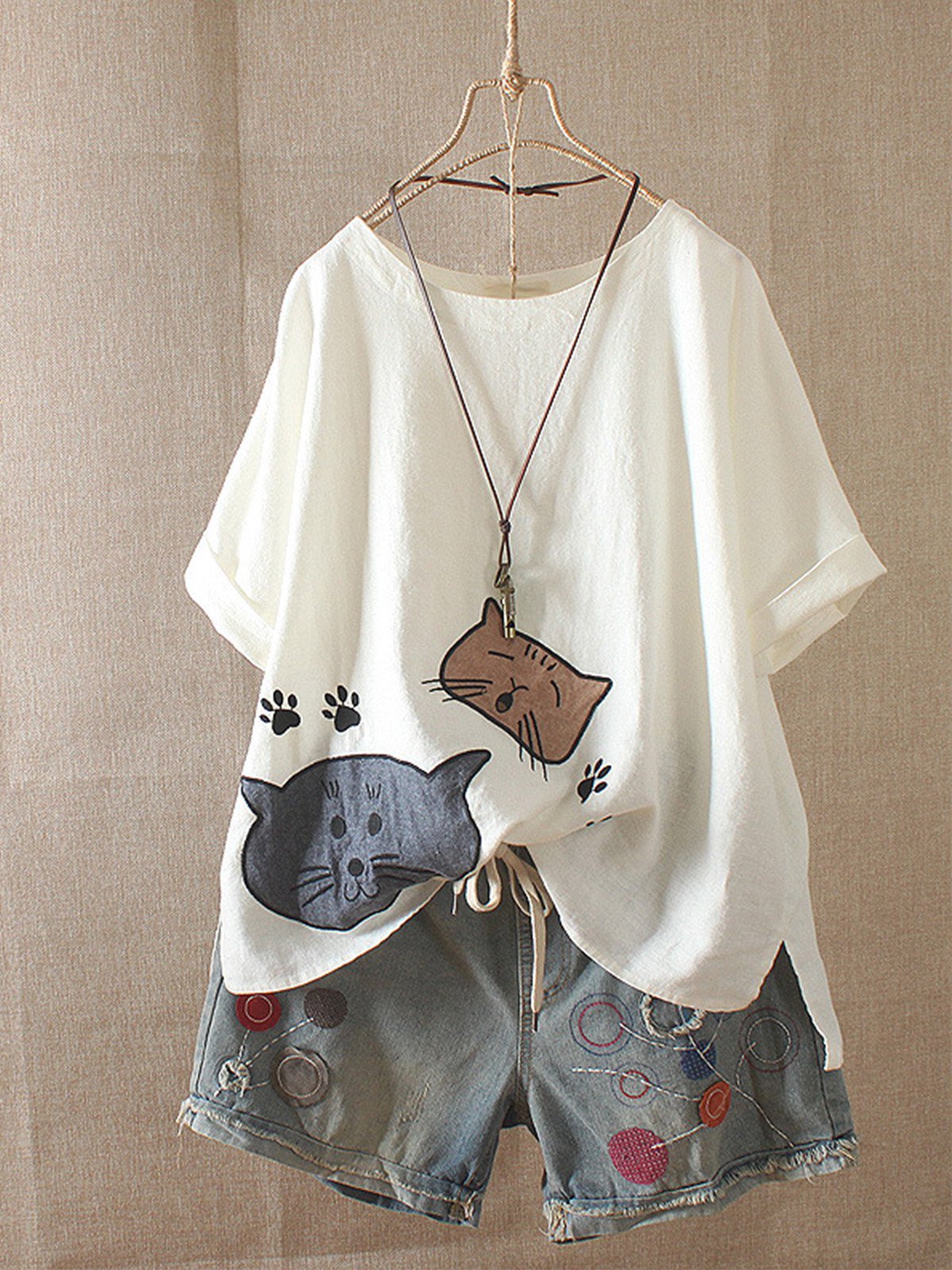 Women Casual Loose Embroidery Tops Tunic T Shirt