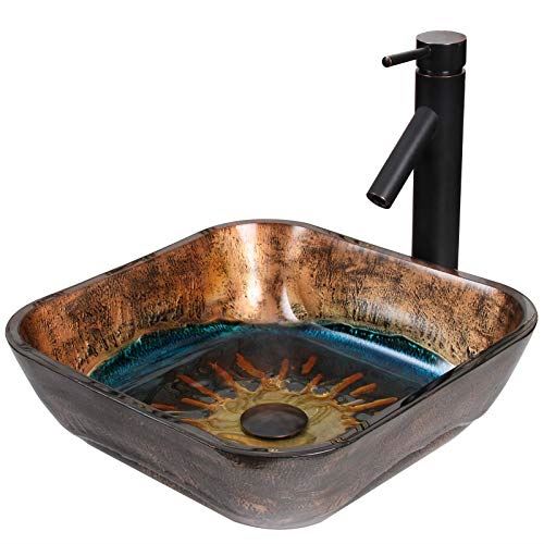 Glass Bathroom Vessel Sink & Oil Rubbed Bronze Finish Faucet Combo