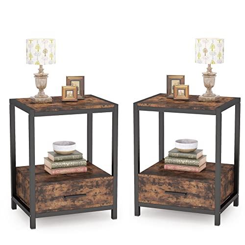 Rustic Bedside Table NIghtstands Side Table for Bedroom, Living Room / 2 pc