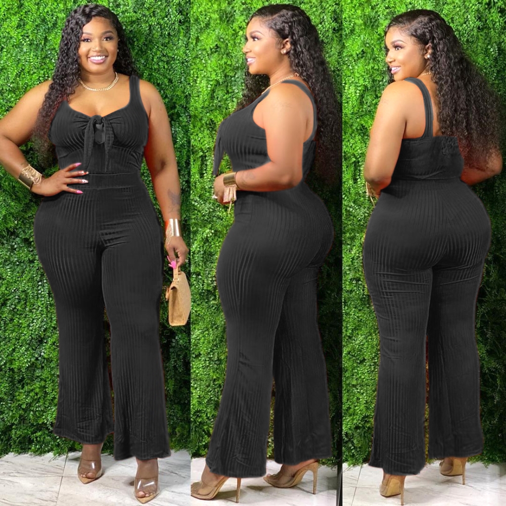 Plus Size Plain Knot Tanks and Pants Set