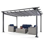 HAPPATIO 10�� X 13�� Pergola Retractable Pergola Canopy for Backyards, Gardens, Patios, Outdoor Pergola with Sun and Rain-Proof Canopy, Includes Ground Studs and Expansion Screws (Grey)