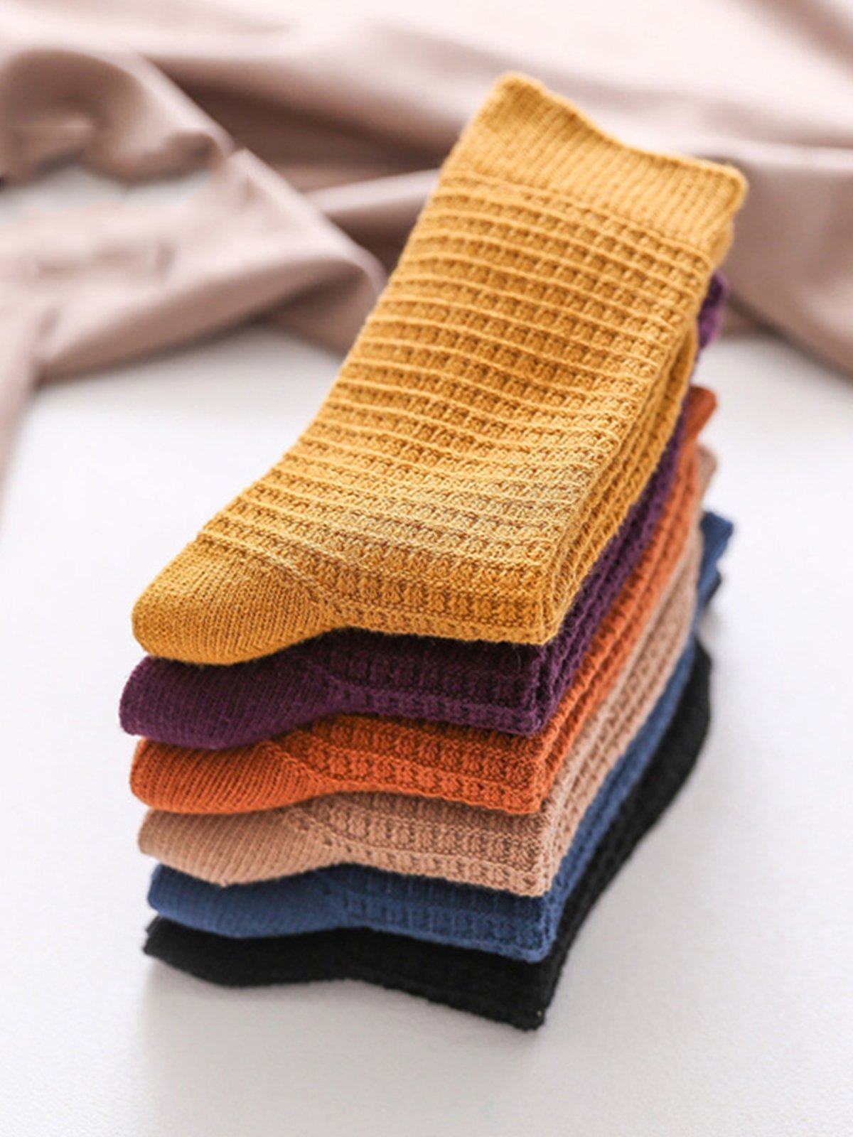 Vintage Plain Double-needle Retro Plaid Tube Warm Casual Socks