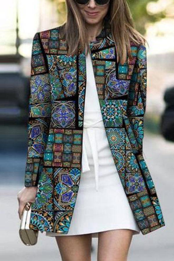 Fashion Printed Colour Long Sleeve Coat