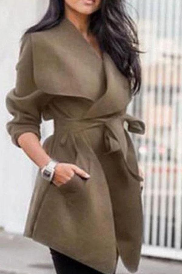 Lapel  Belt  Plain  Long Sleeve Trench Coats