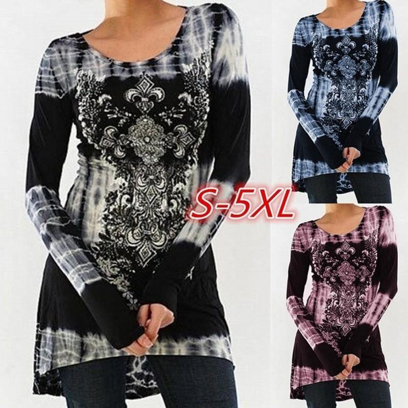 Long Sleeve Floral-Print O-Neck Vintage T-Shirts