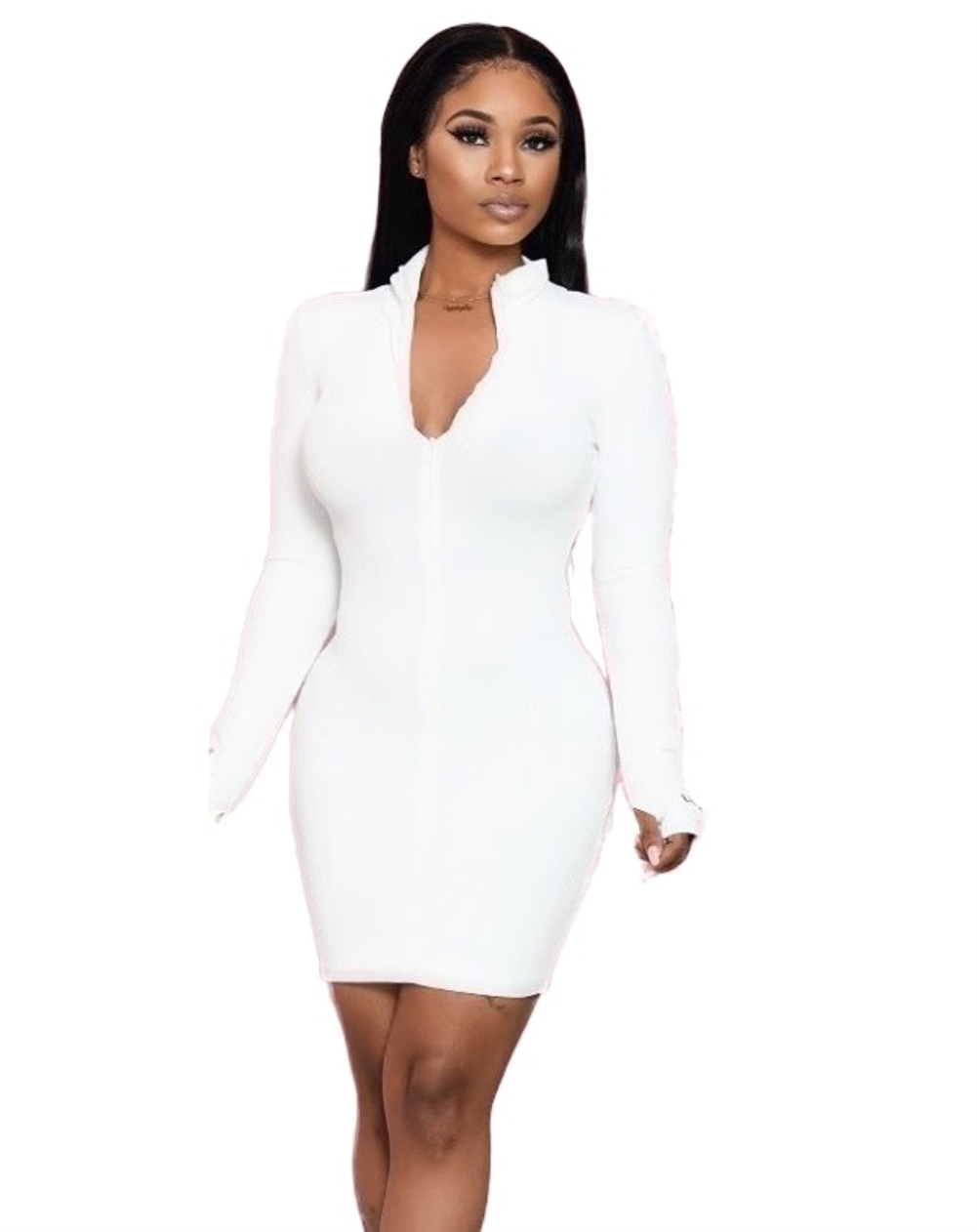 Autumn Solid Color Zipped Hoody Bodycon Dress