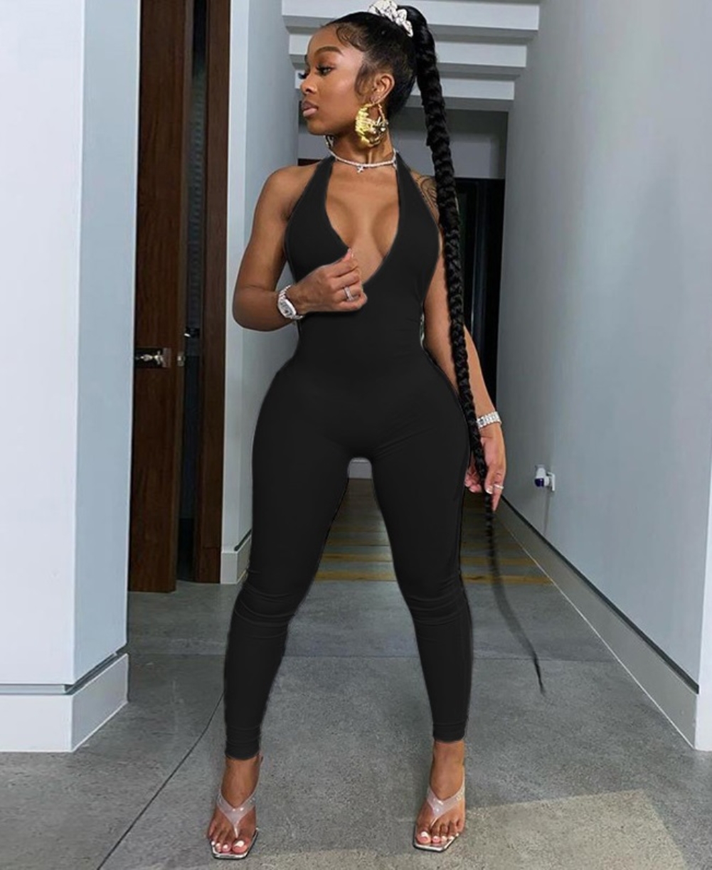 Sports Fitness Backless Halter Jumpsuit
