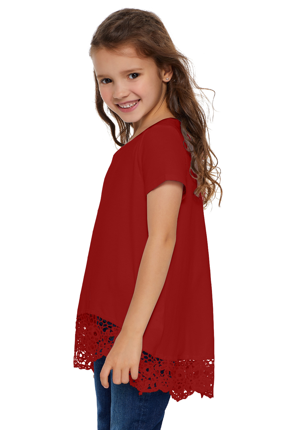 Red Girls Short-sleeved Top