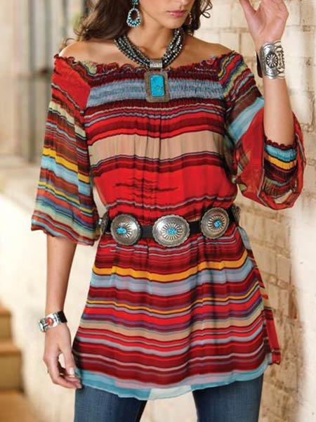 Red Half Sleeve Cotton Shirts & Tops