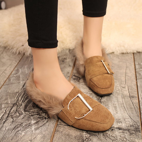 Plus Size Brown Spring/Fall Flat Heel Suede Fur Casual Loafers