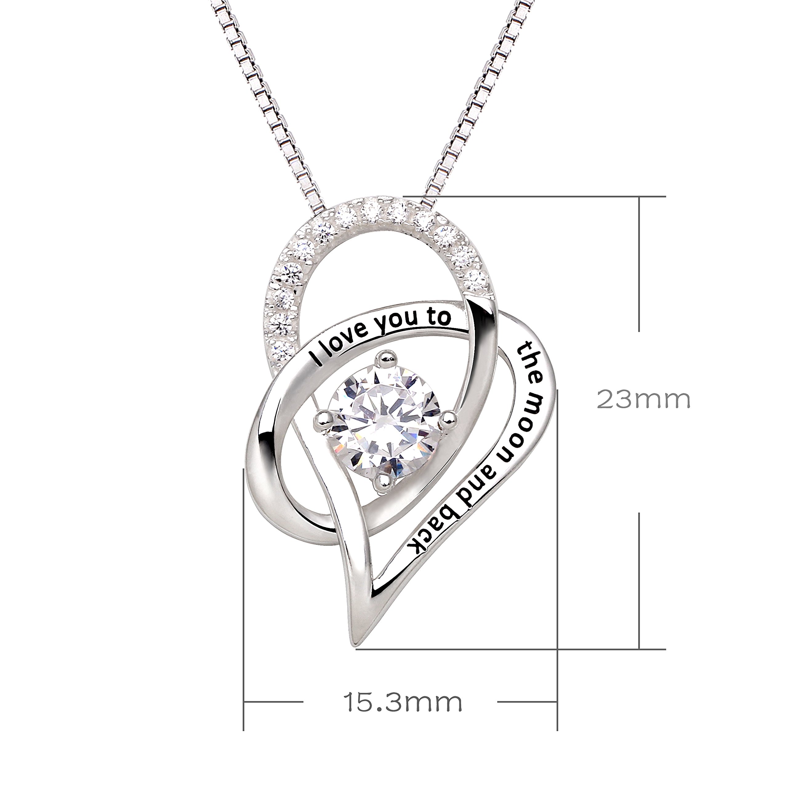 ALOV Jewelry Sterling Silver I Love You To The Moon and Back Love Heart Pendant Necklace
