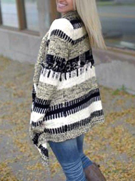 Asymmetric Hem Snap Front Printed Cardigans