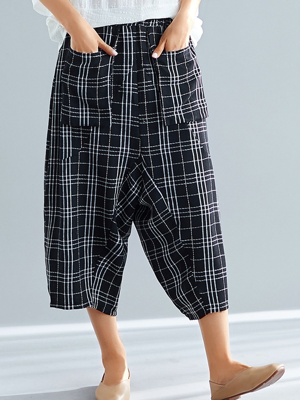 Plus Size Women Plaid Casual Pants