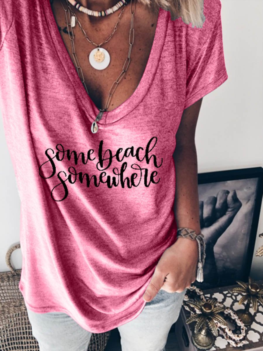 Some Beach Somewhere Graphic V-neck Tee