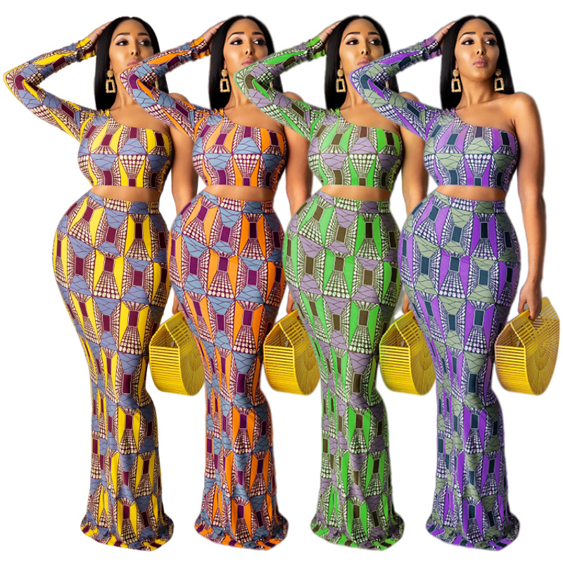 Sexy Womens Feature Printed 4-Color Long Skirt Set HN008