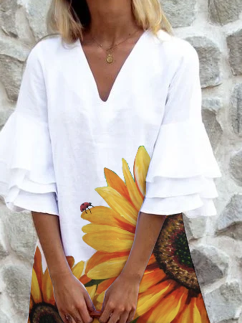 White V Neck Frill Sleeve Dresses