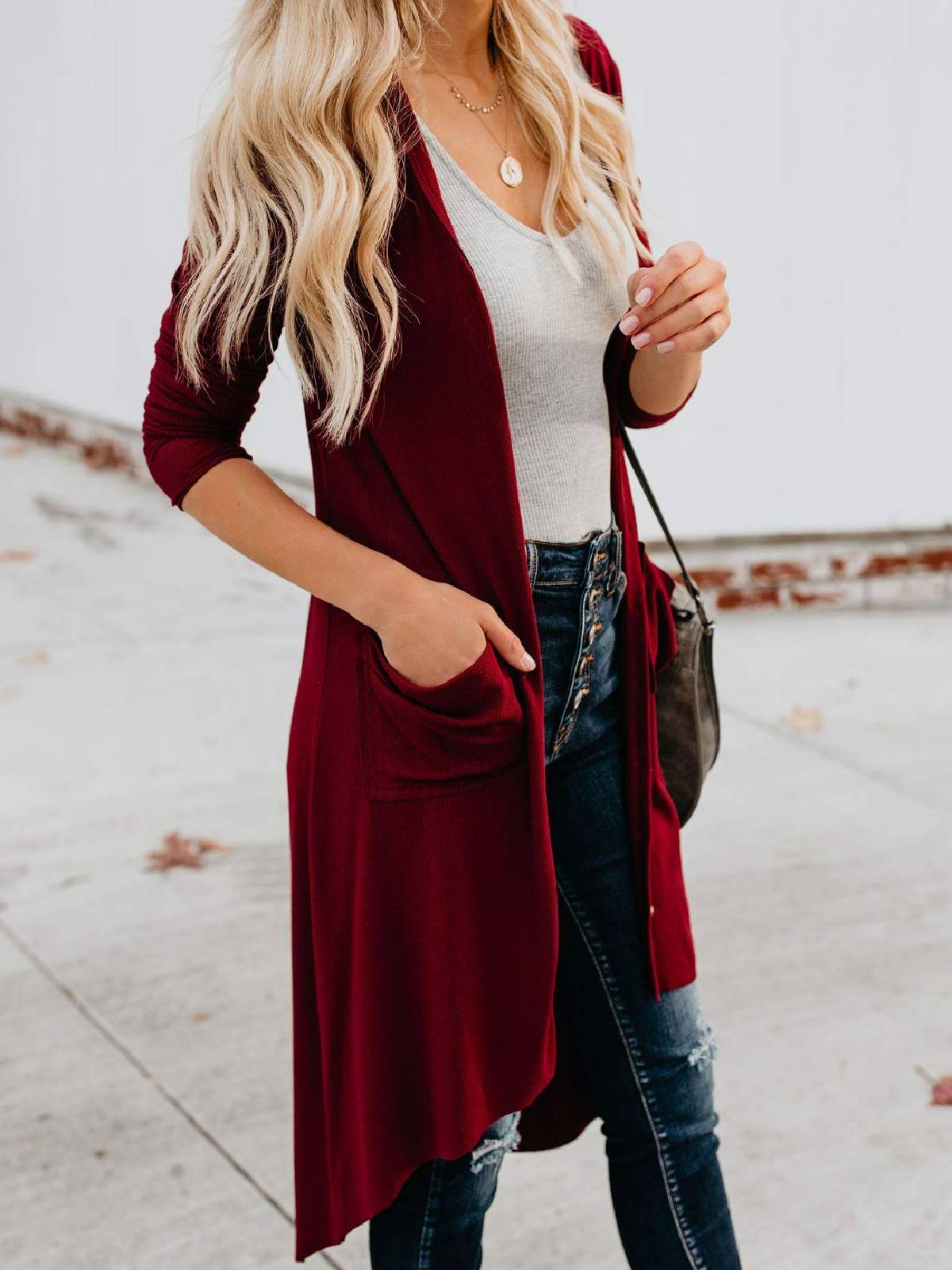 Round Neck Long Sleeve Buttoned Outerwear